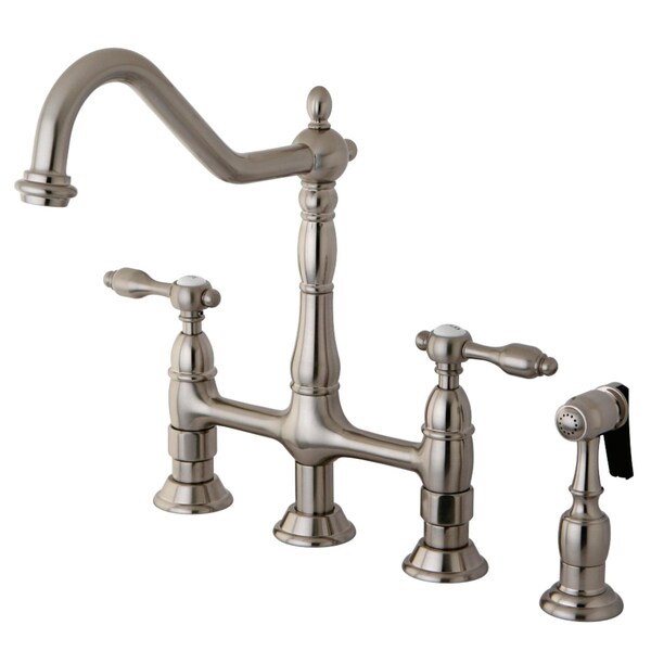 KS1278TALBS Tudor Bridge Kitchen Faucet W/ Brass Sprayer, Nickel